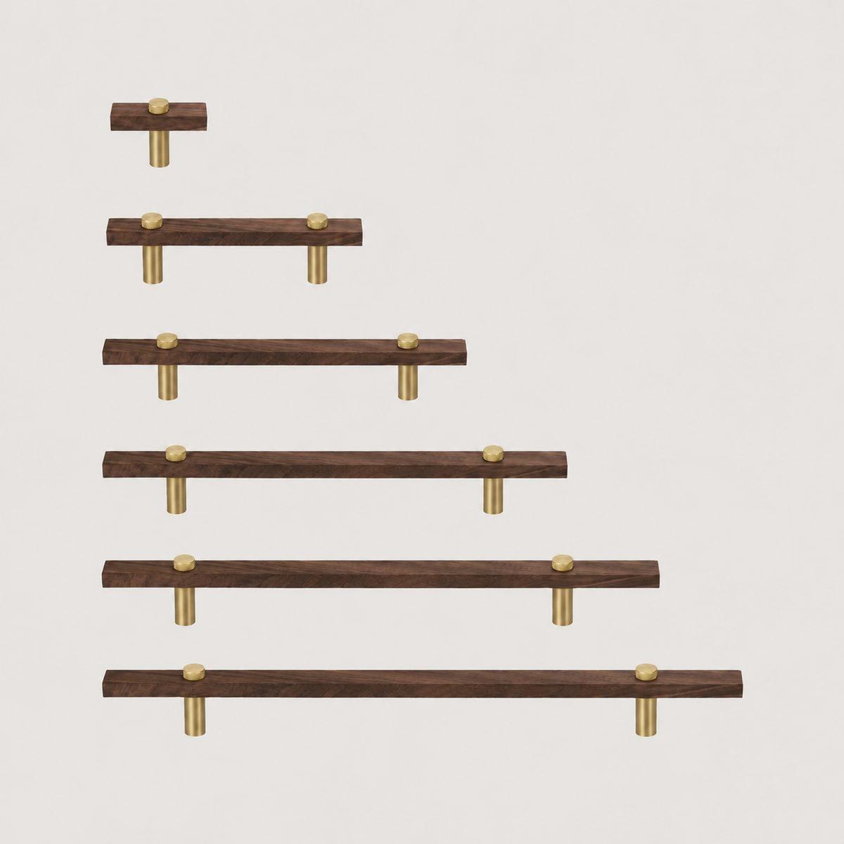 Solid Brass and Wood Cabinet Handle - Brushed Brass - Legno Retto Collection - Bergamo Design
