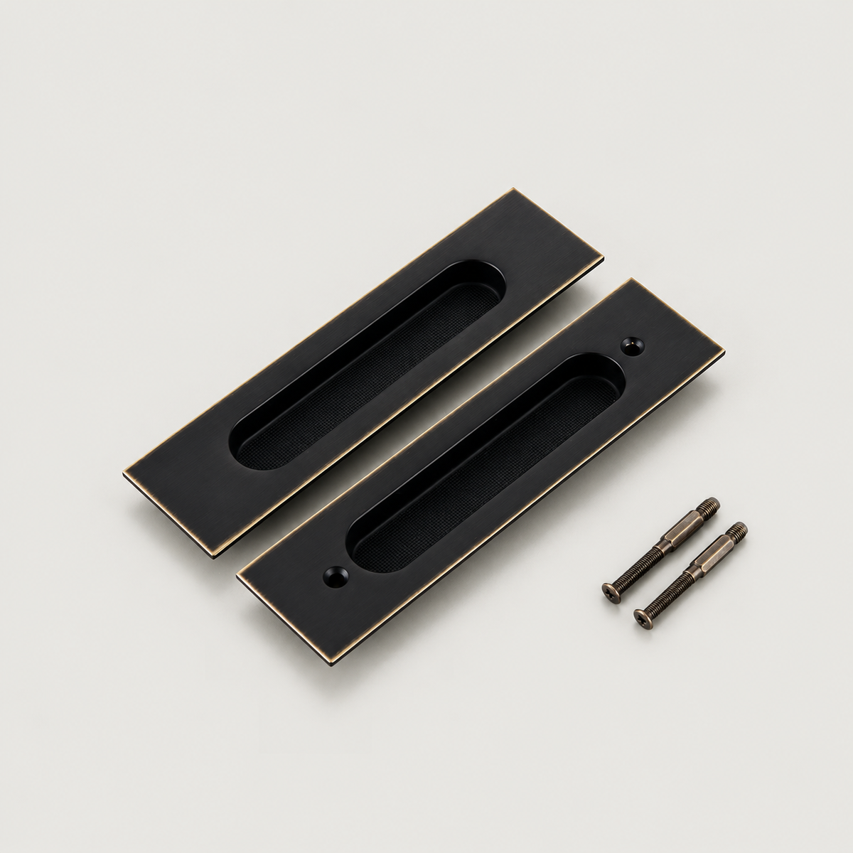 Bergamo Design black brass cavity pull pair with fixing screws