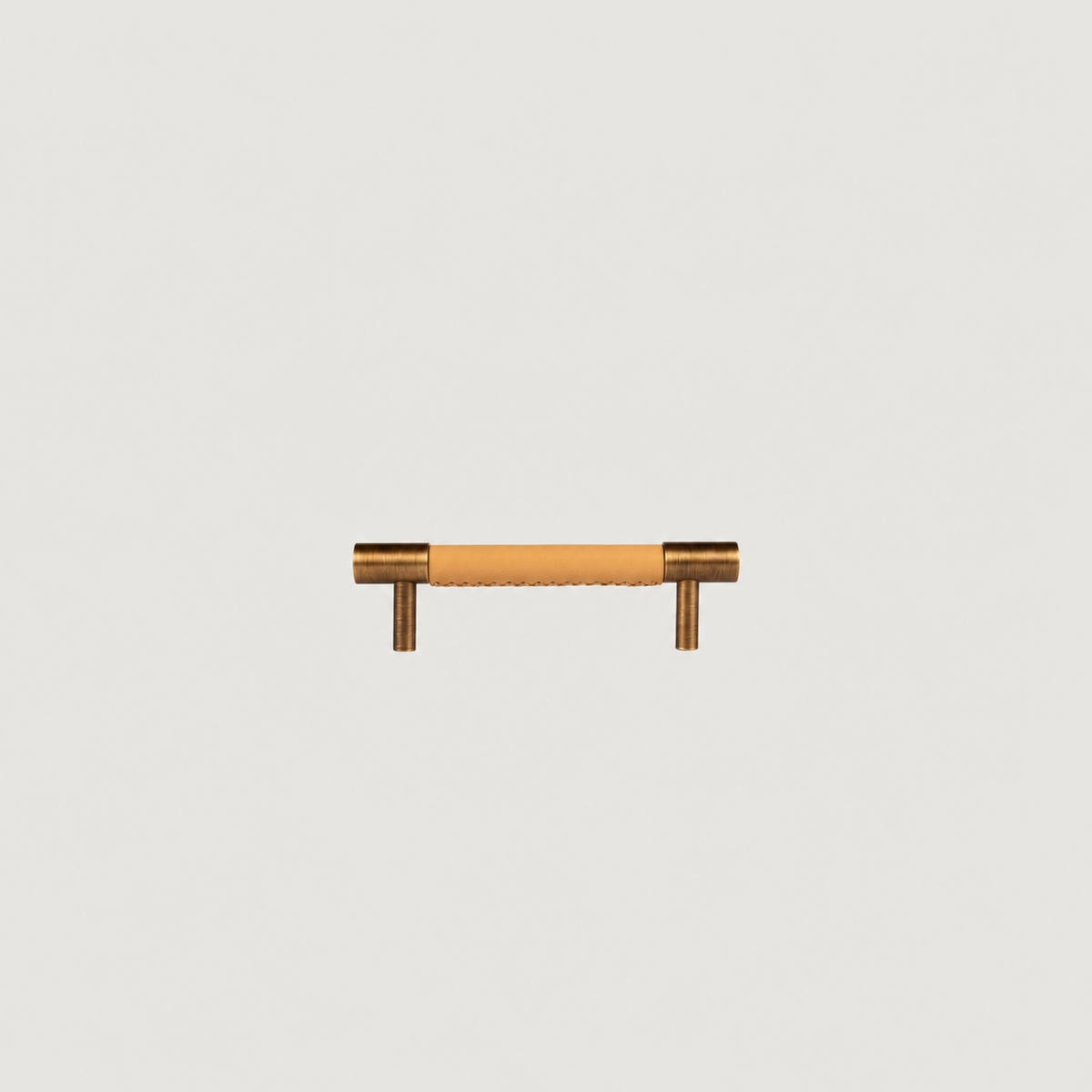 Cavallo cabinet handle, beige leather, antique brass, 96mm screw spacing