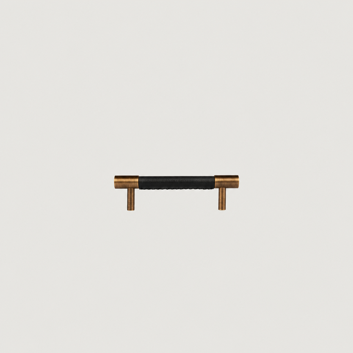 Cavallo cabinet handle, black leather, antique brass, 96mm screw spacing