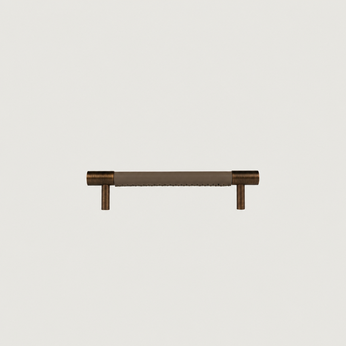 Cavallo cabinet handle, grey leather, antique brass, 128mm screw spacing