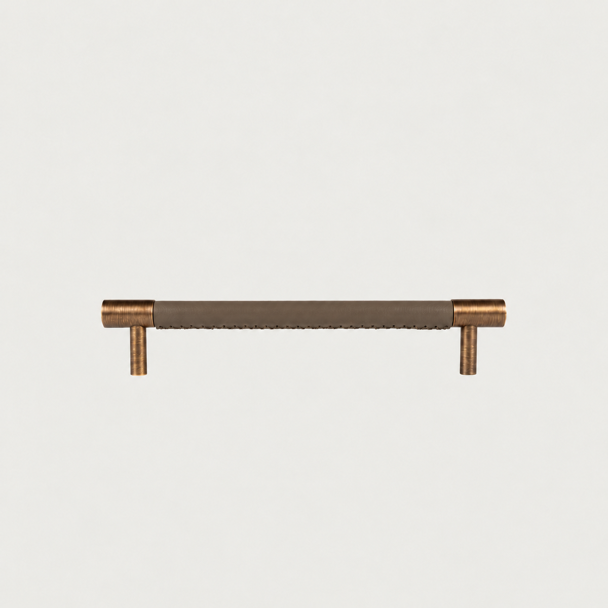 Cavallo cabinet handle, grey leather, antique brass, 160mm screw spacing