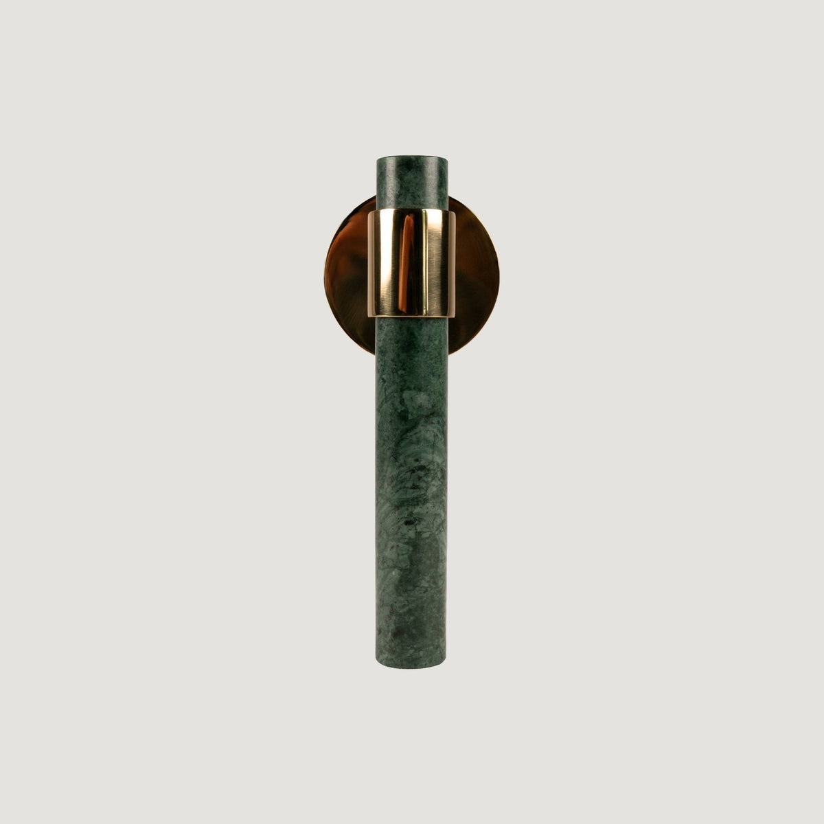 Pietra solid brass and green marble door lever with Polished Brass frame, upright view, Bergamo Design