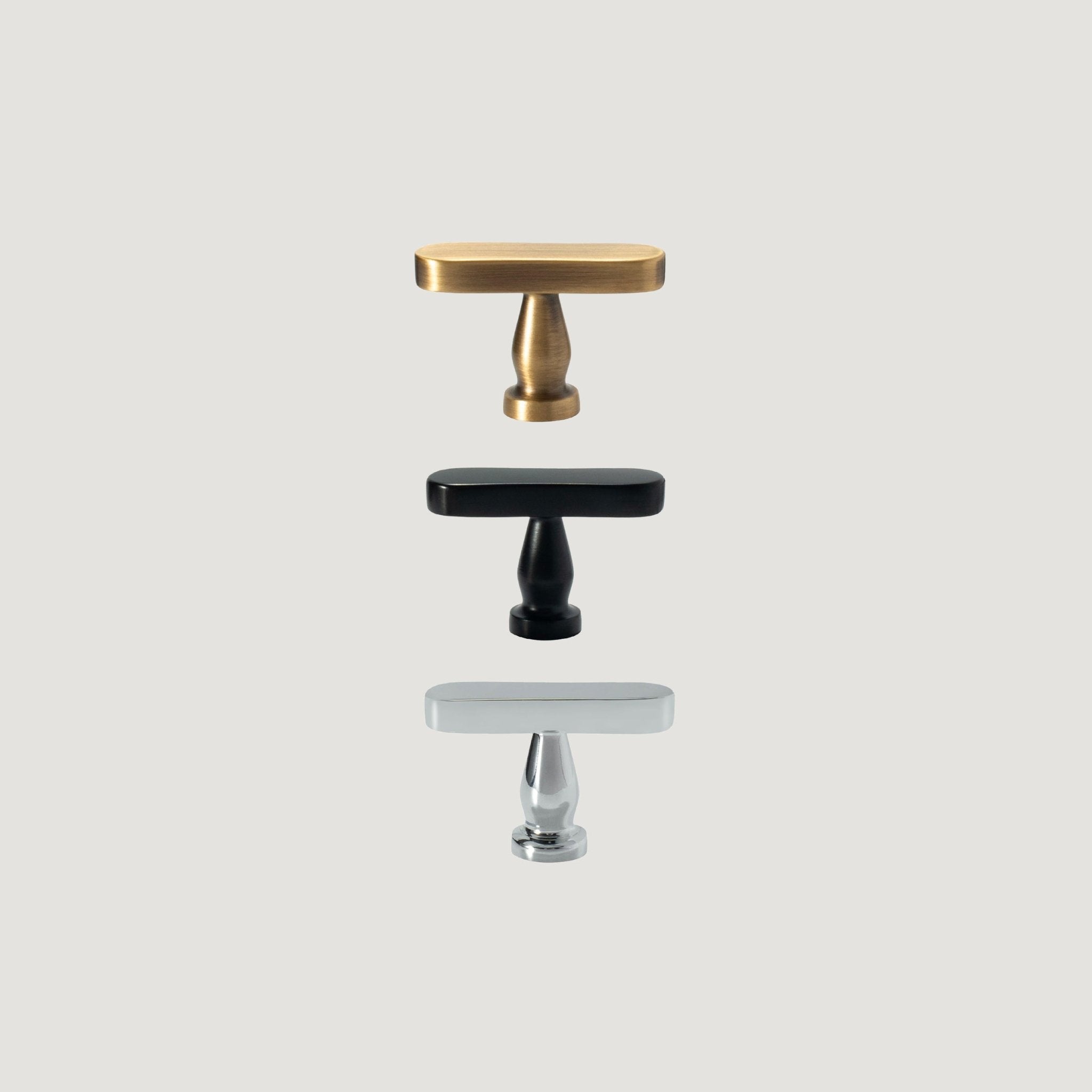 Borgo solid brass cabinet knob with rounded rectangular top and turned classical neck, Bergamo Design