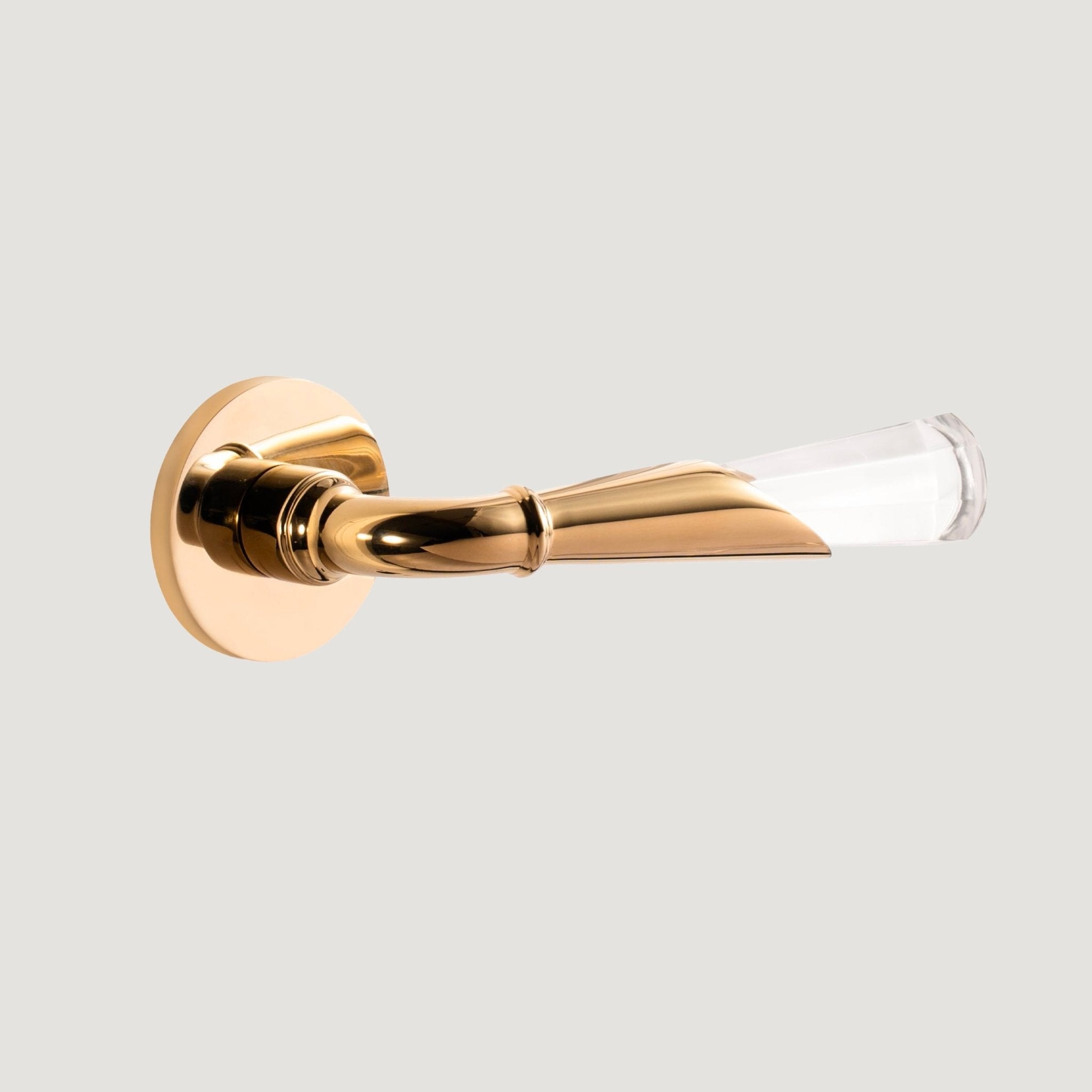 Solid Brass & Crystal Door Lever – Polished Brass – Cristallo Fiore - Bergamo Design