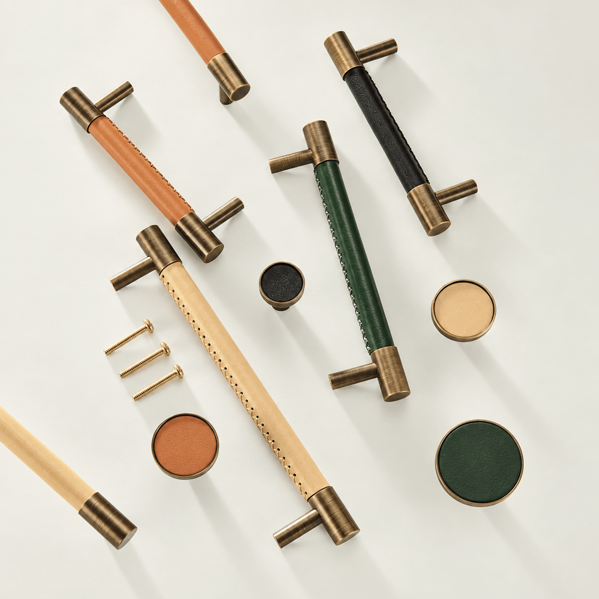 Solid Brass & Leather Cabinet Handle – Antique Brass – Cavallo Collection - Bergamo Design