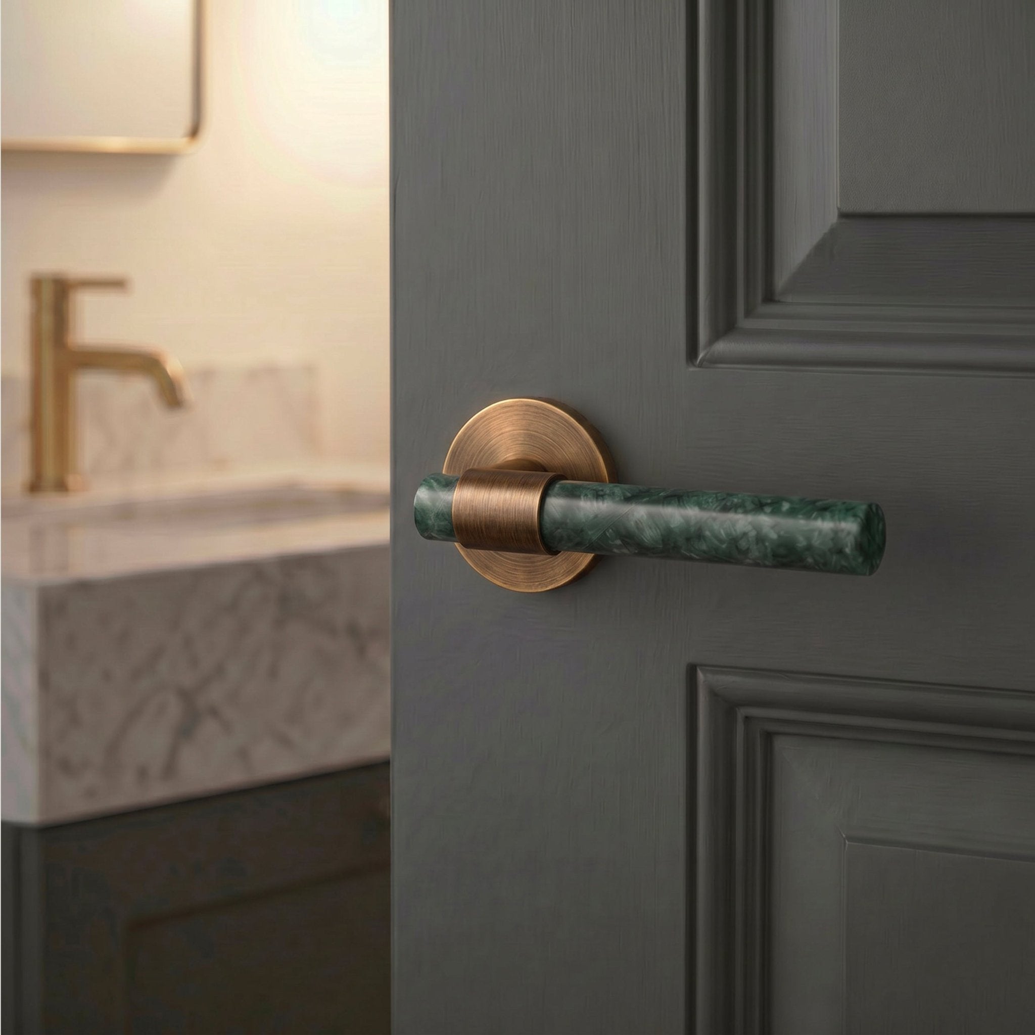Solid Brass & Marble Door Lever – Antique Brass – Pietra Collection - Bergamo Design