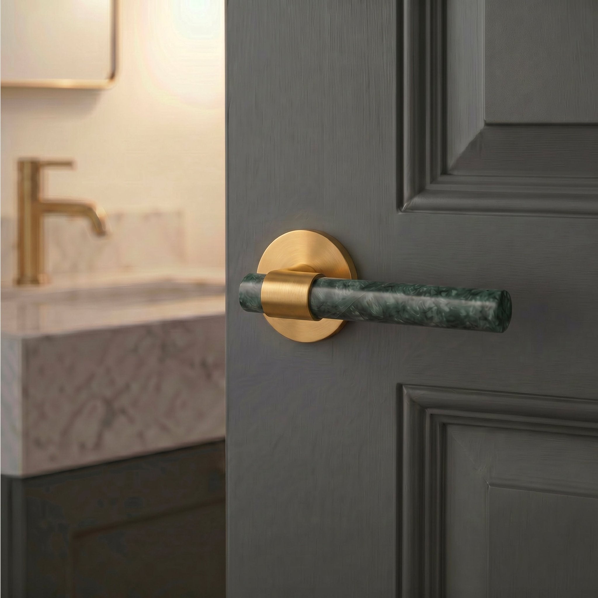Solid Brass & Marble Door Lever – Brass – Pietra Collection - Bergamo Design
