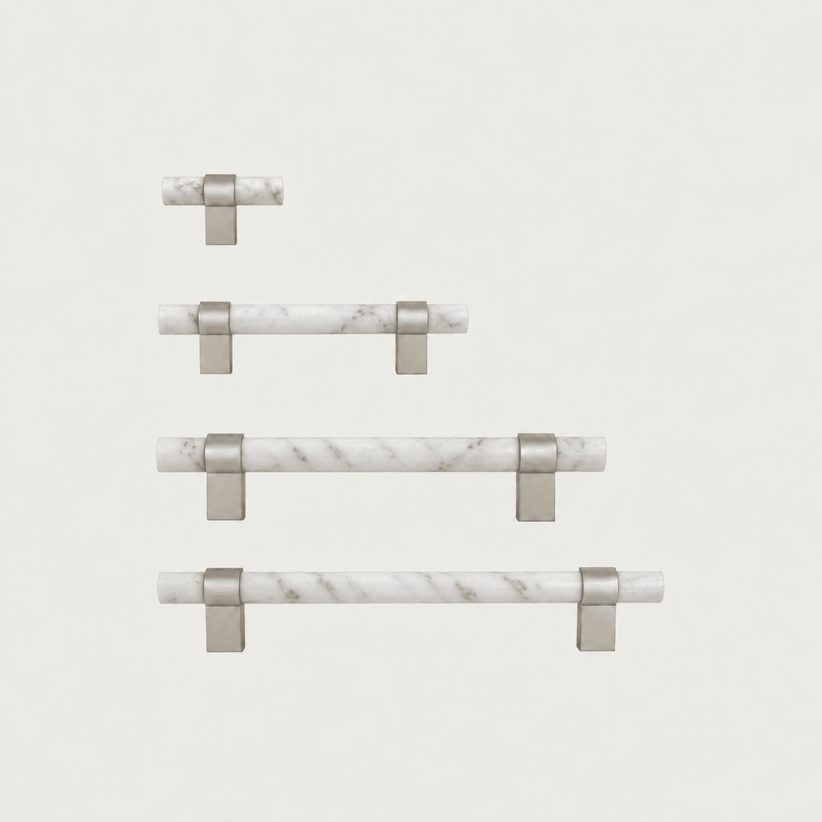 Solid Brass & White Marble Cabinet Handle – Nickel – Pietra Collection - Bergamo Design