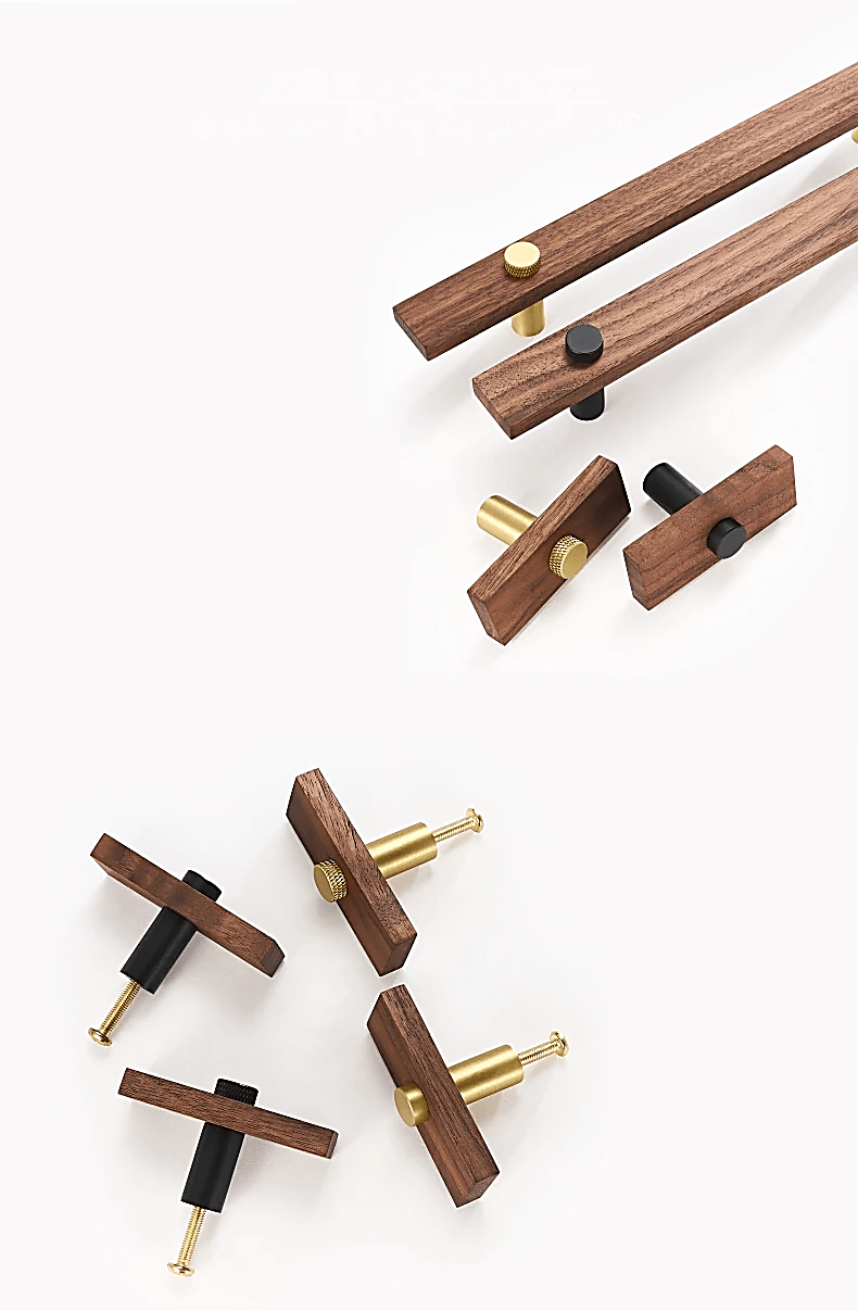 Solid Brass & Wood Cabinet Handle – Brushed Brass – Legno Retto Collection - Bergamo Design