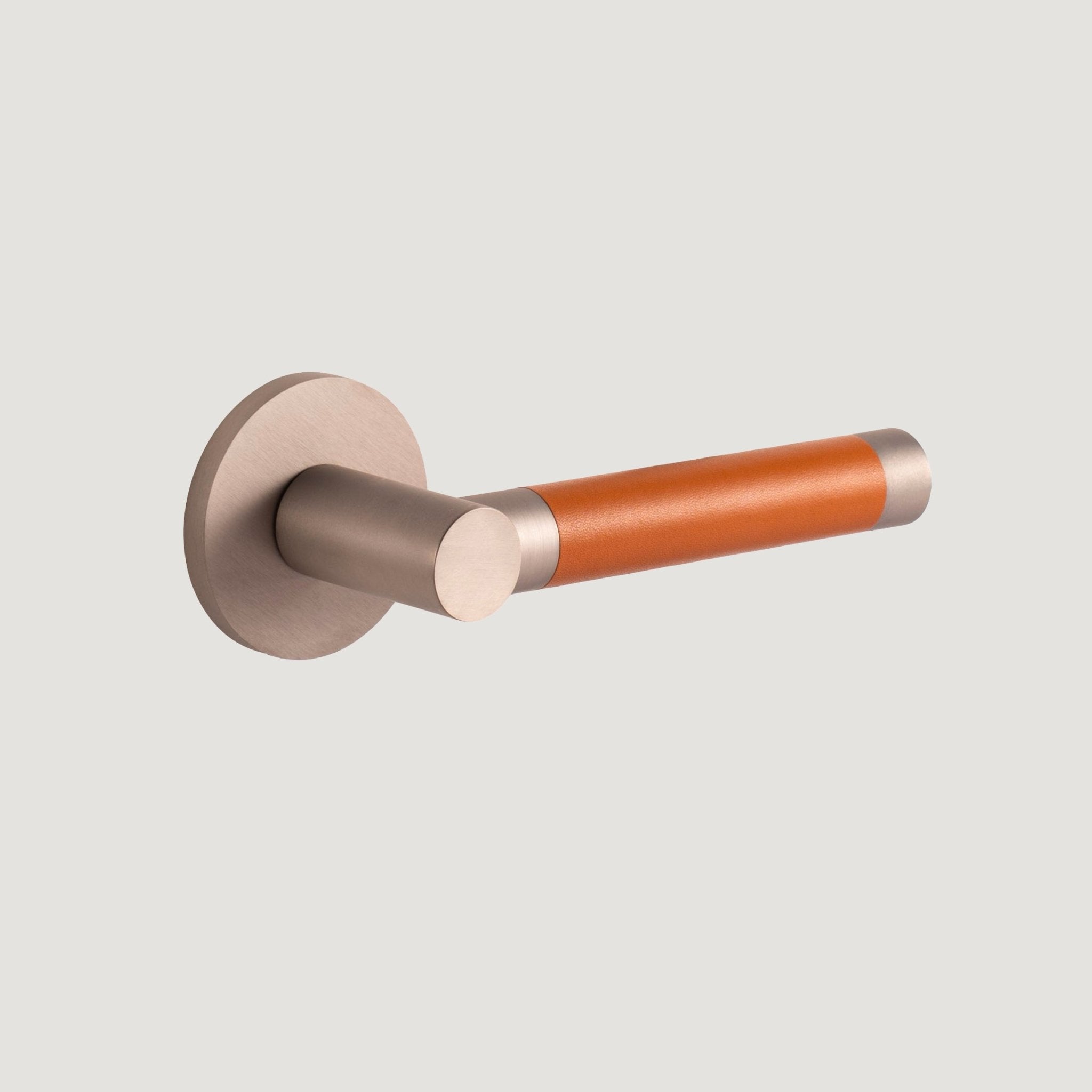 Solid Nickel & Orange Leather Door Lever – Cavallo Piatto Collection - Bergamo Design