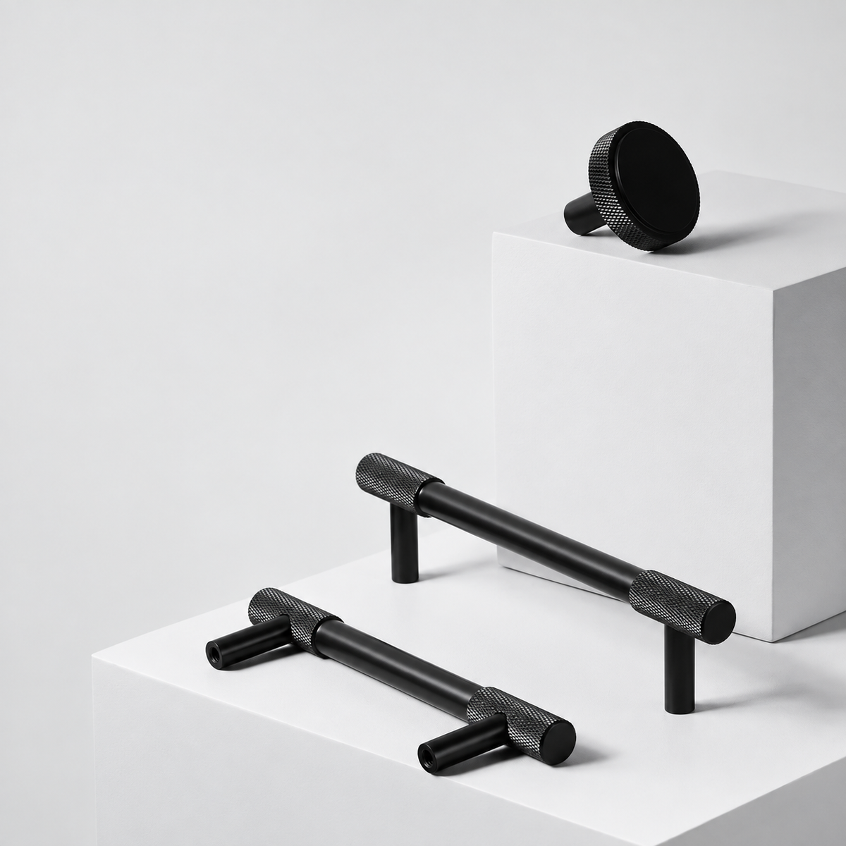 Trama Black Brass cabinet handles and knob