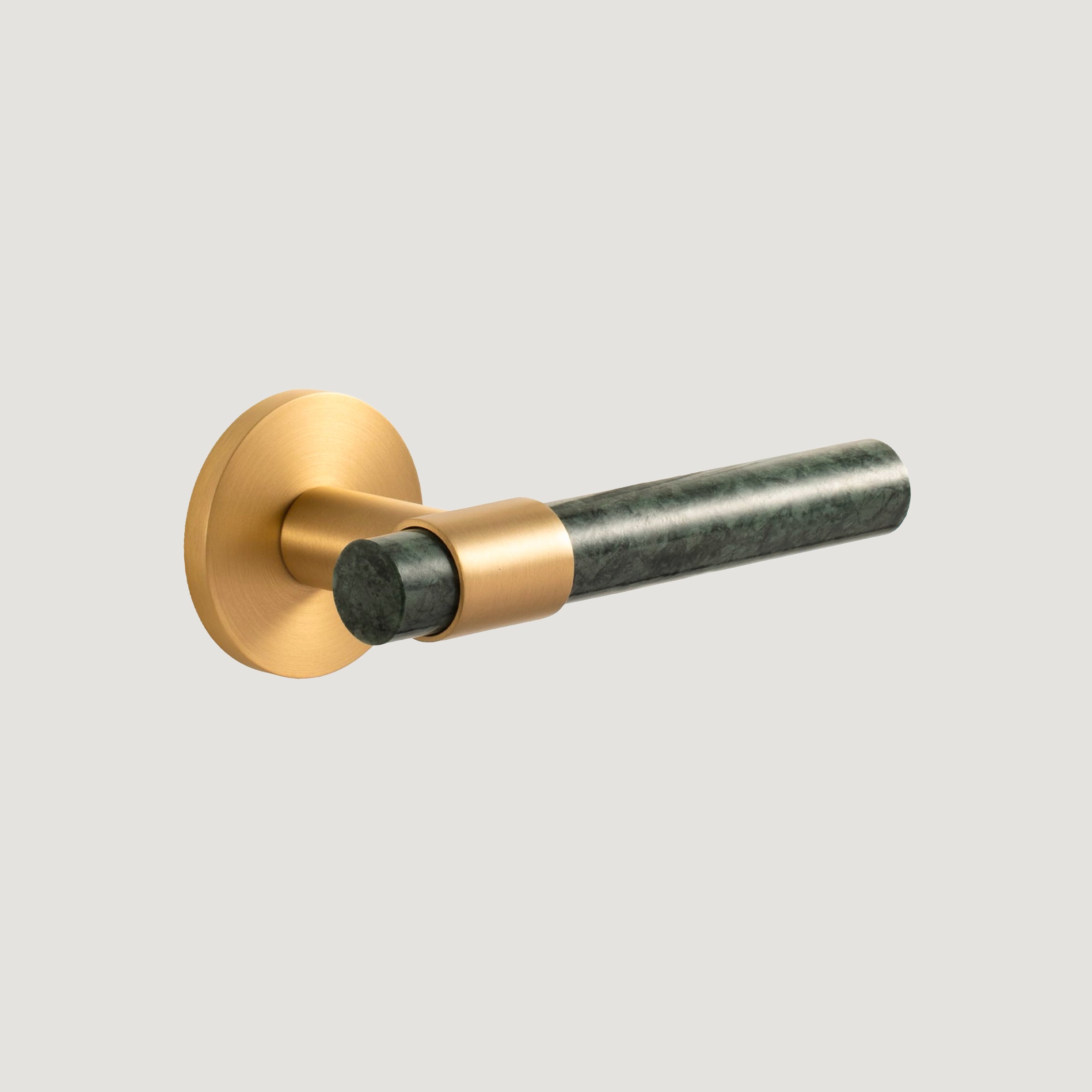 Pietra solid brass and green marble door lever with brushed Brass frame, Bergamo Design