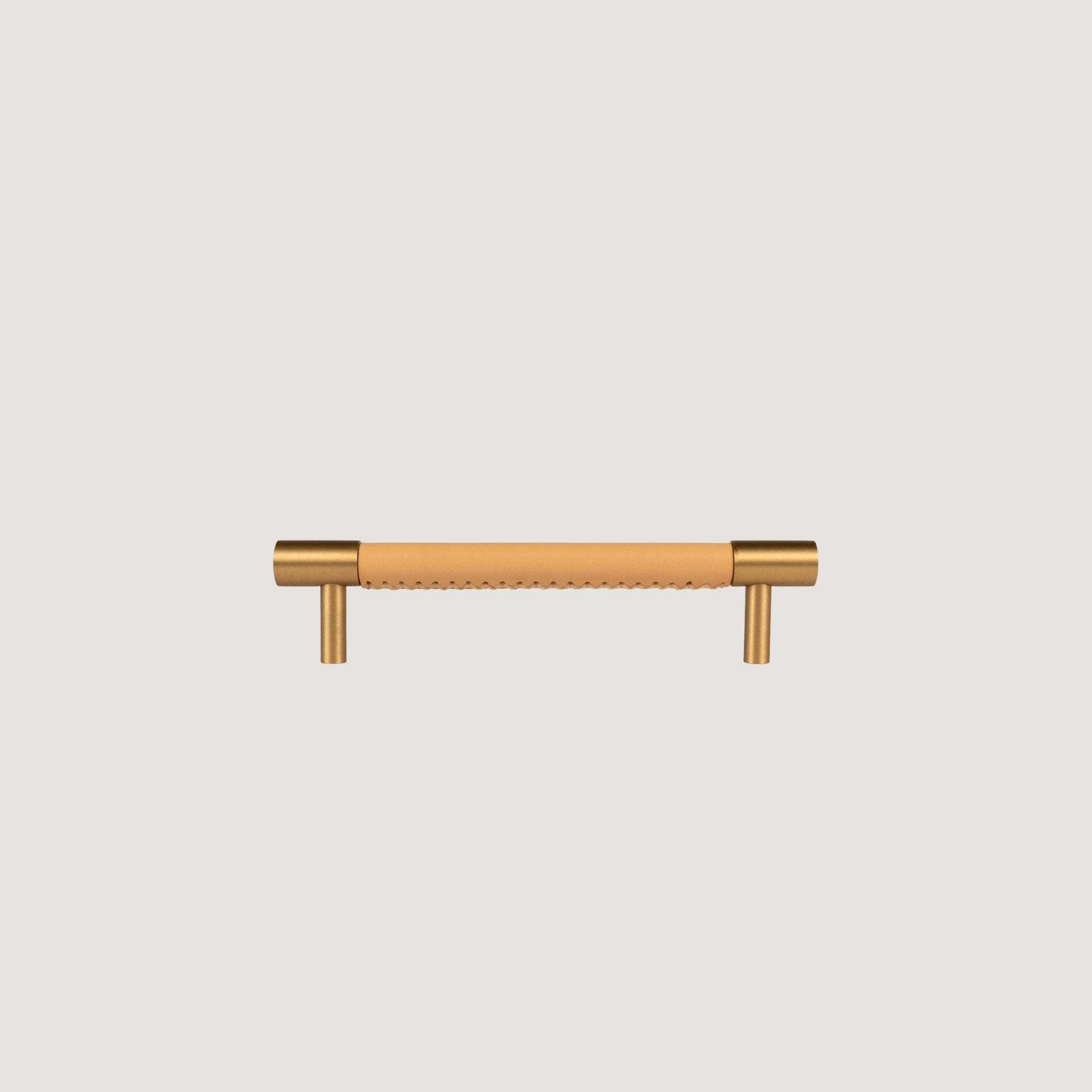 Cavallo solid brass and leather cabinet handle with brushed Brass brackets, Bergamo Design