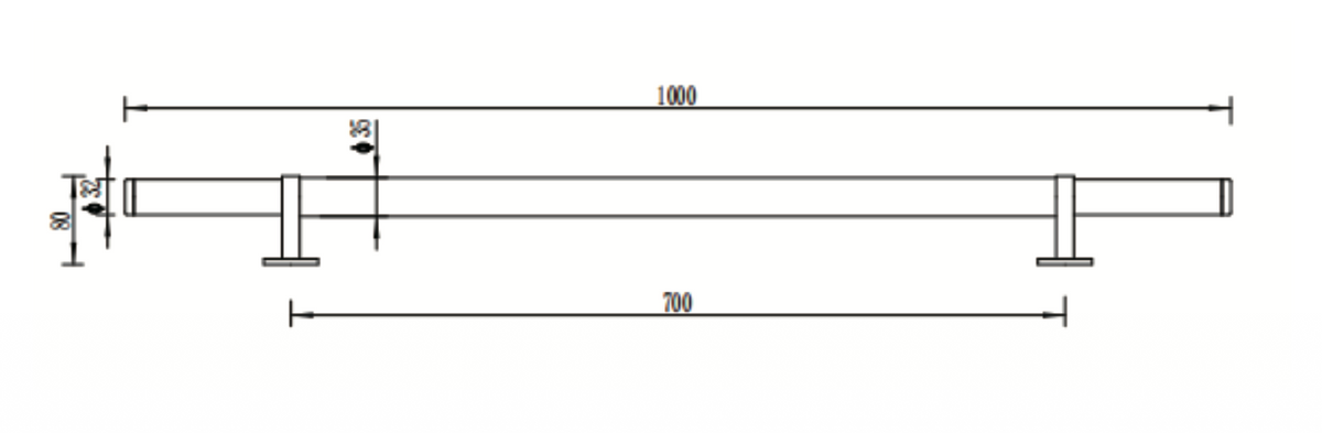 Front door pull handle drawing showing 1000 mm overall length and 700 mm fixing centres.