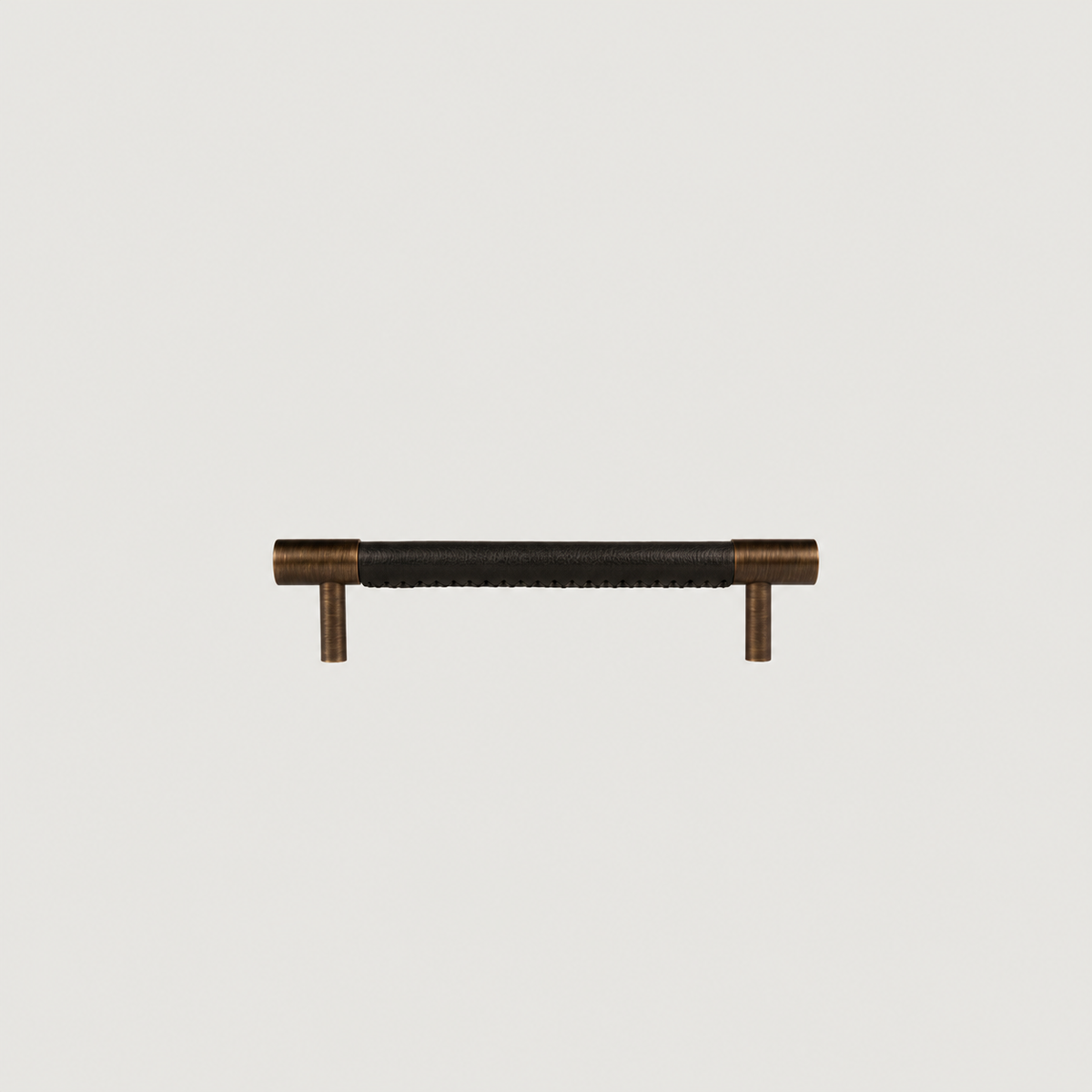 Cavallo cabinet handle, black leather, antique brass, 128mm screw spacing