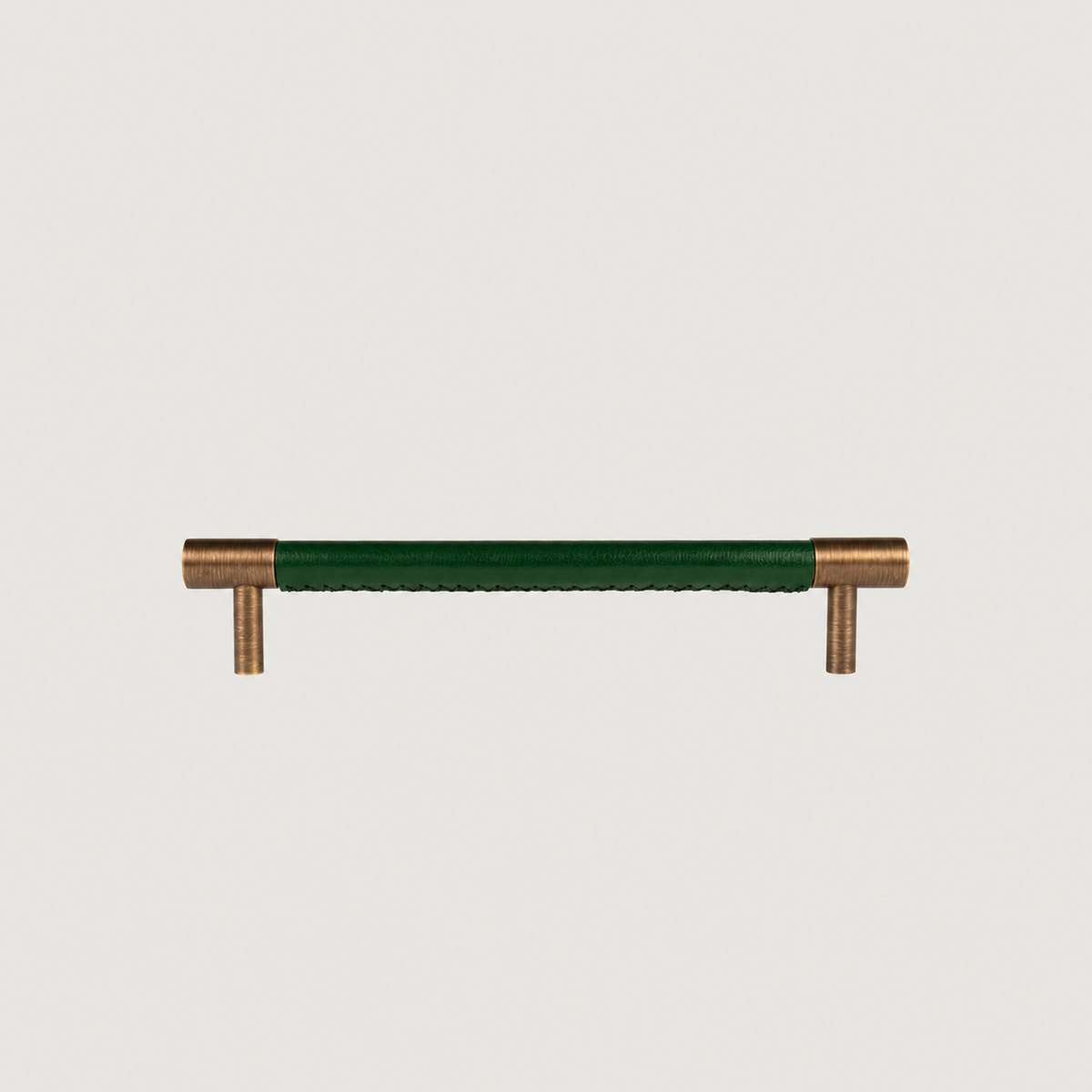 Cavallo cabinet handle, green leather, antique brass, 160mm screw spacing