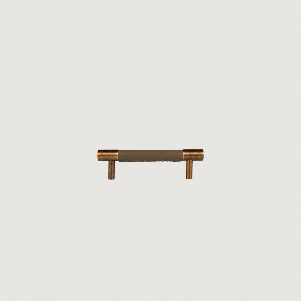Cavallo cabinet handle, grey leather, antique brass, 96mm screw spacing