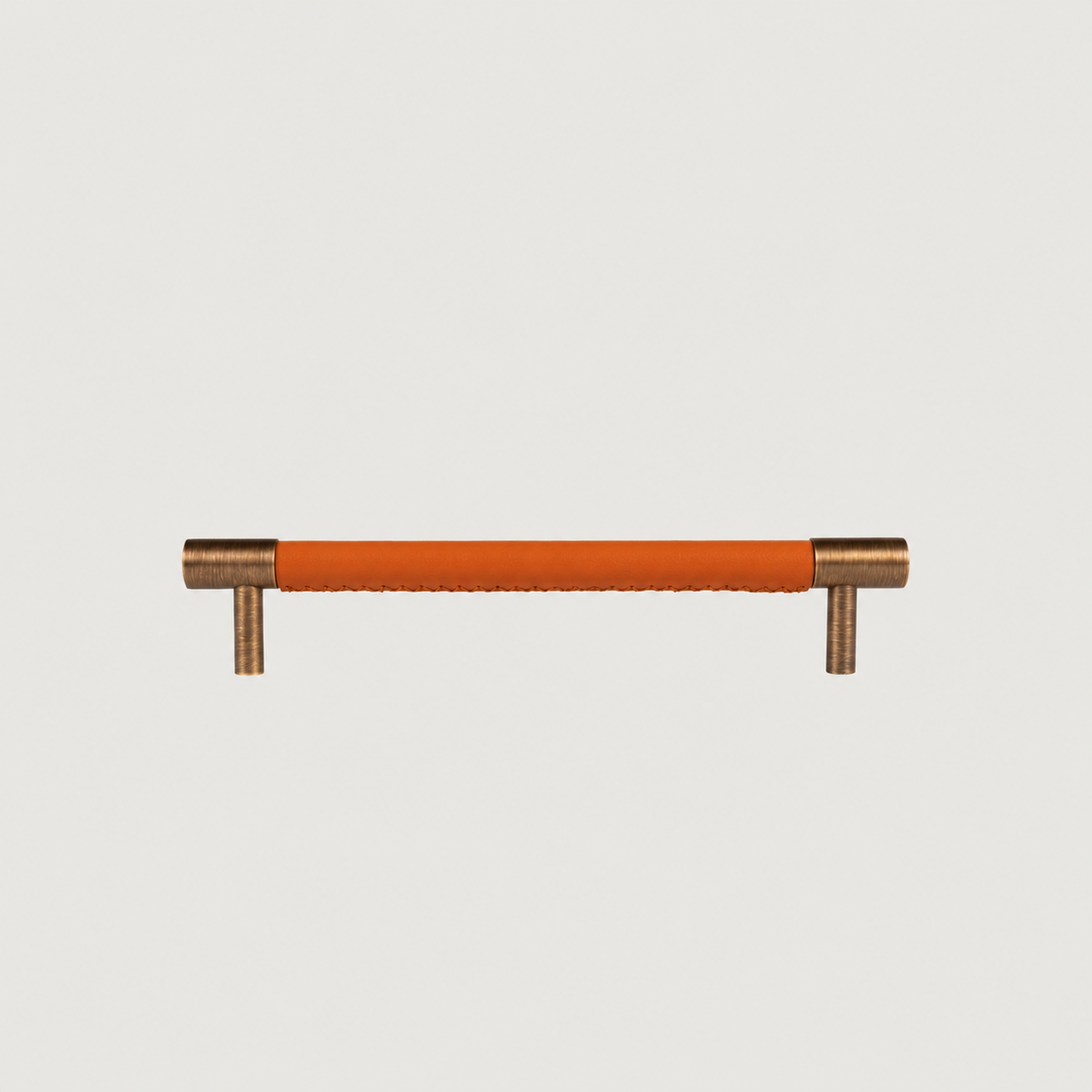 Cavallo cabinet handle, orange leather, antique brass, 160mm screw spacing