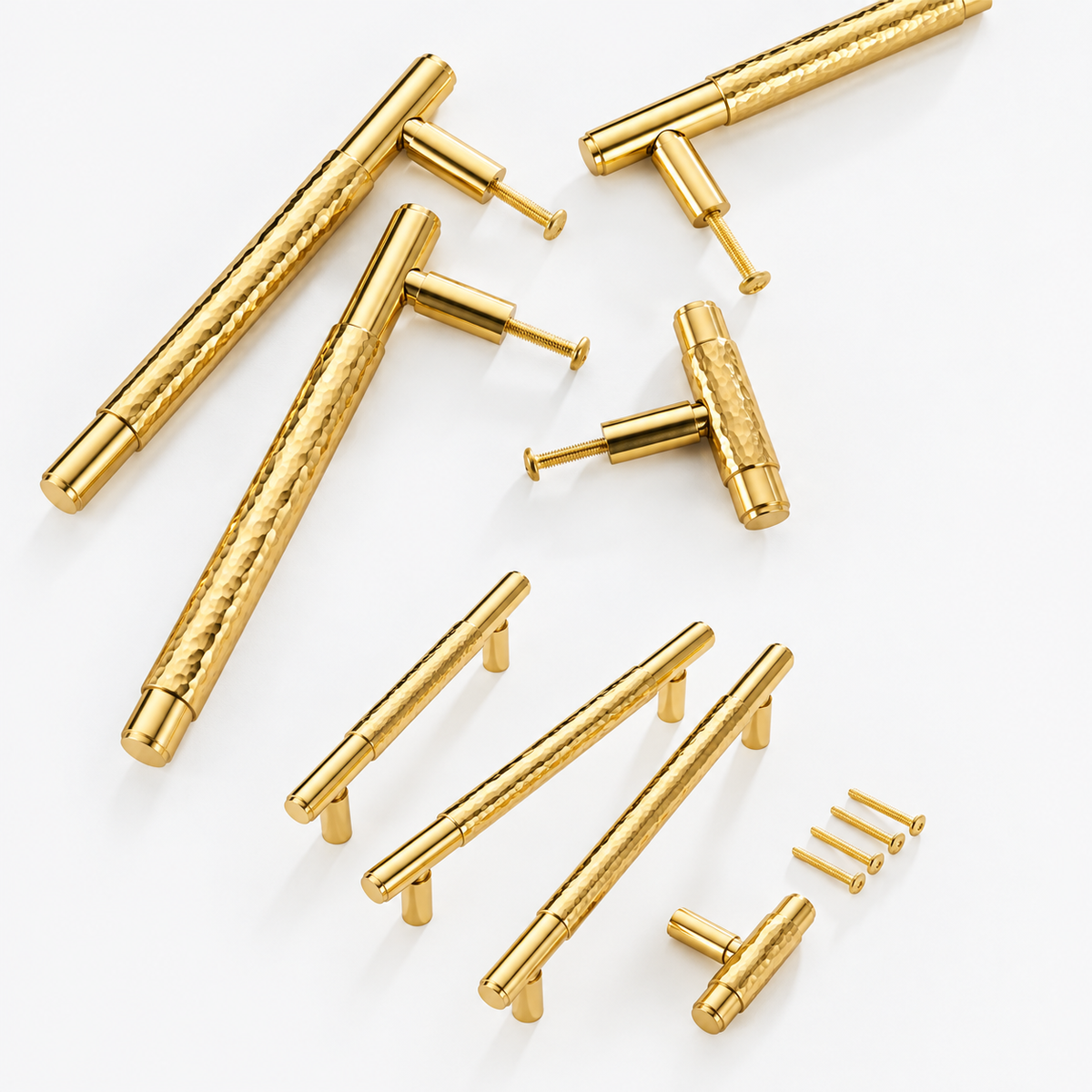 Martello Centro polished brass cabinet handles with hammered centre detail