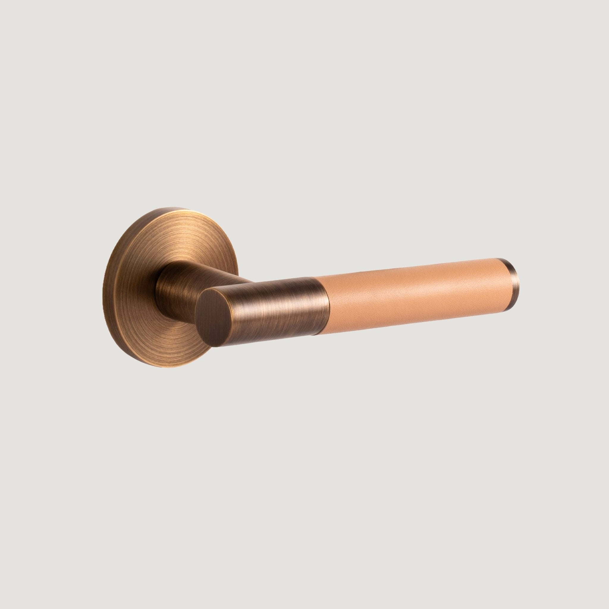 Solid Antique Brass & Beige Leather Door Lever – Cavallo Collection - Bergamo Design