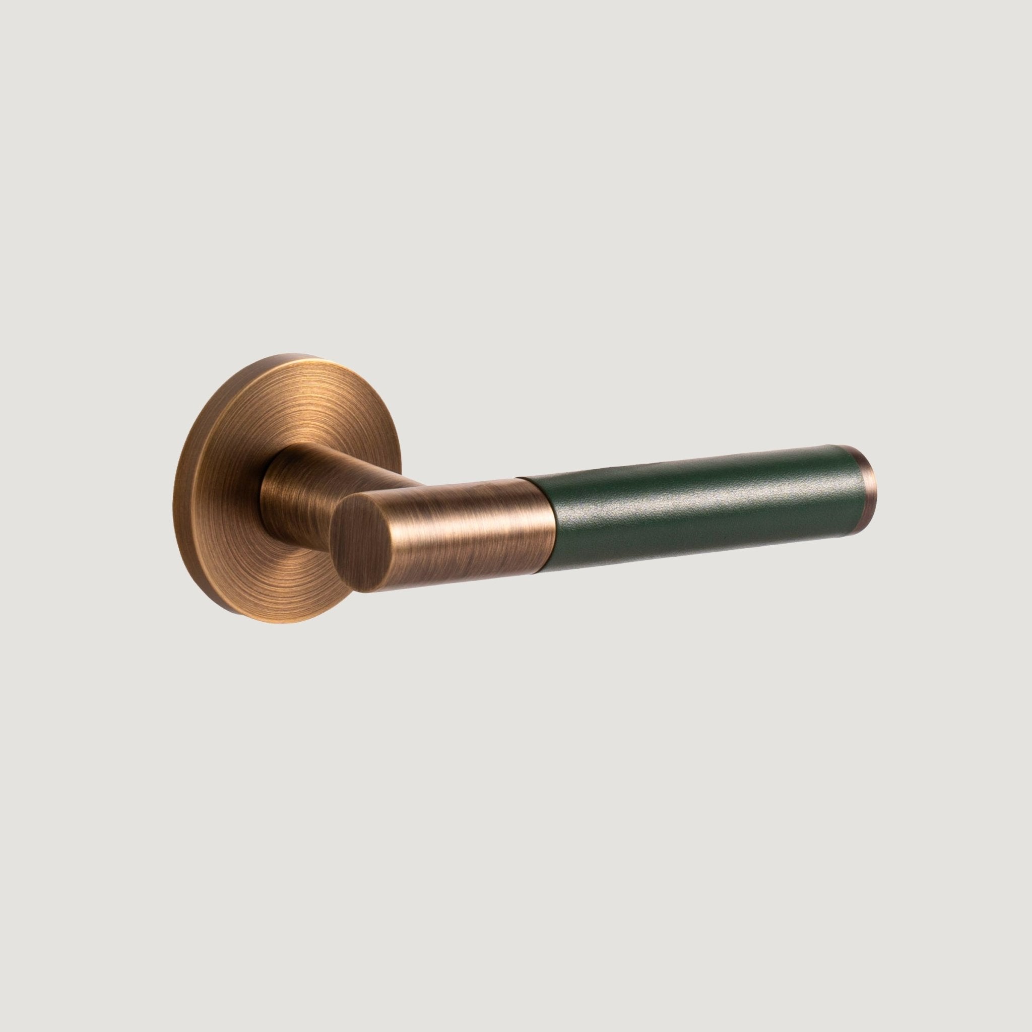 Solid Antique Brass & Green Leather Door Lever – Cavallo Collection - Bergamo Design