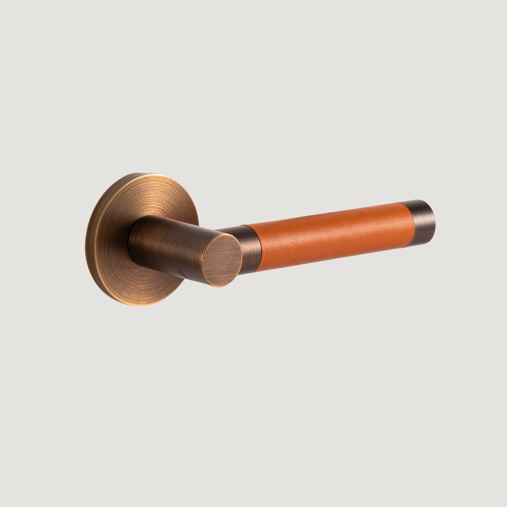 Solid Antique Brass & Orange Leather Door Lever – Cavallo Piatto Collection - Bergamo Design