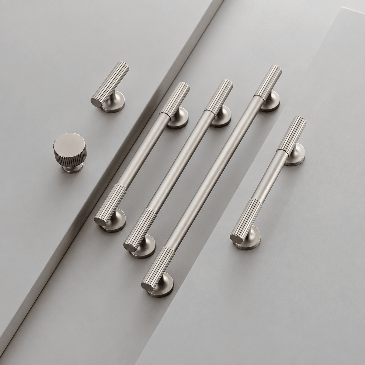 Solid Brass Cabinet Handle – Nickel – Rigato Collection - Bergamo Design