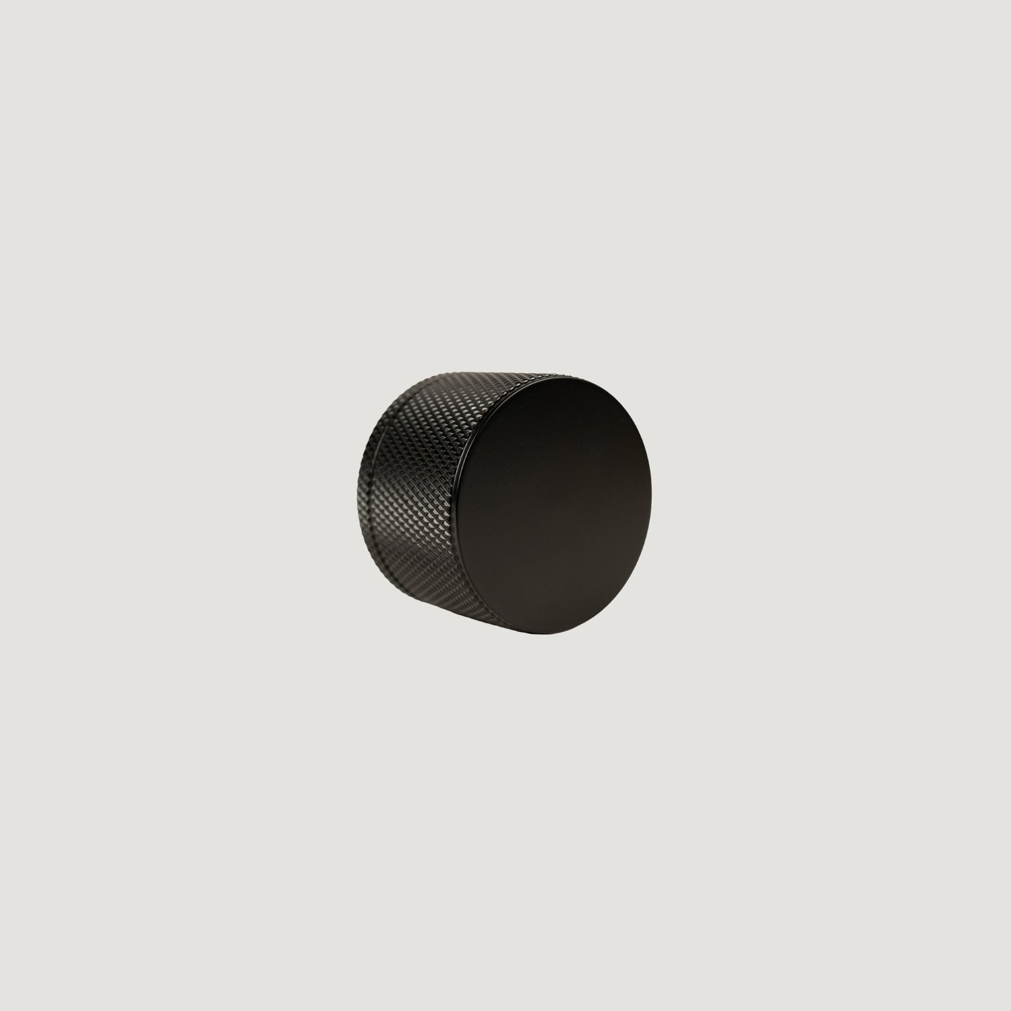 Pomello solid brass door knob with smooth brushed face and knurled sides, Matte Black, Bergamo Design