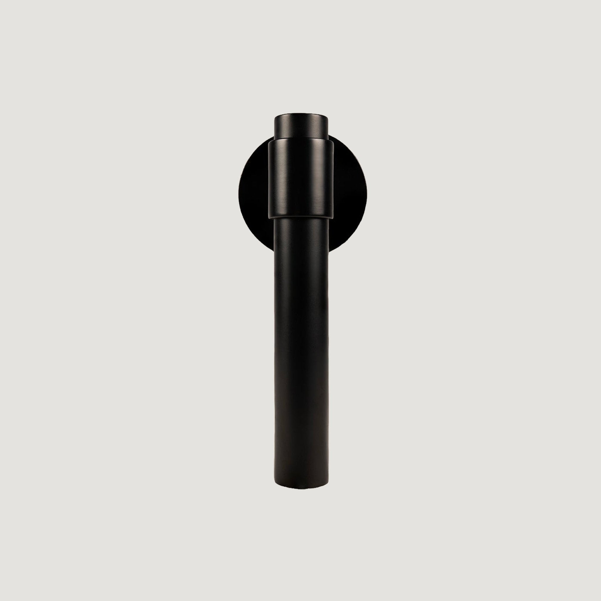 Duale solid brass door lever with cylindrical grip, stepped neck and substantial flat rose — Matte Black, Bergamo Design