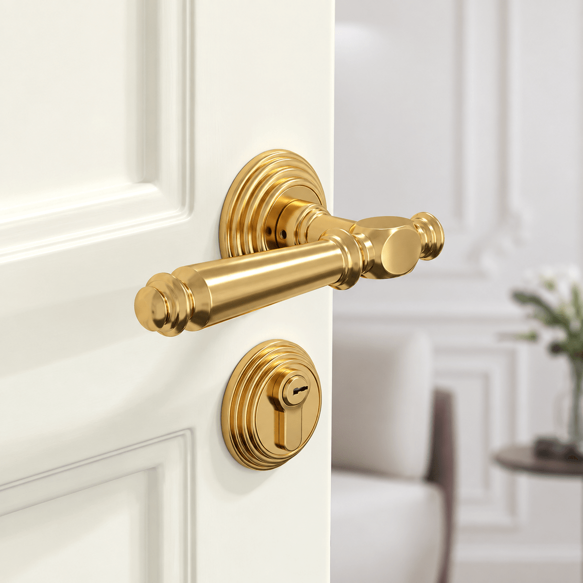 Solid Brass Door Lever – Polished Brass – Vincero Collection - Bergamo Design