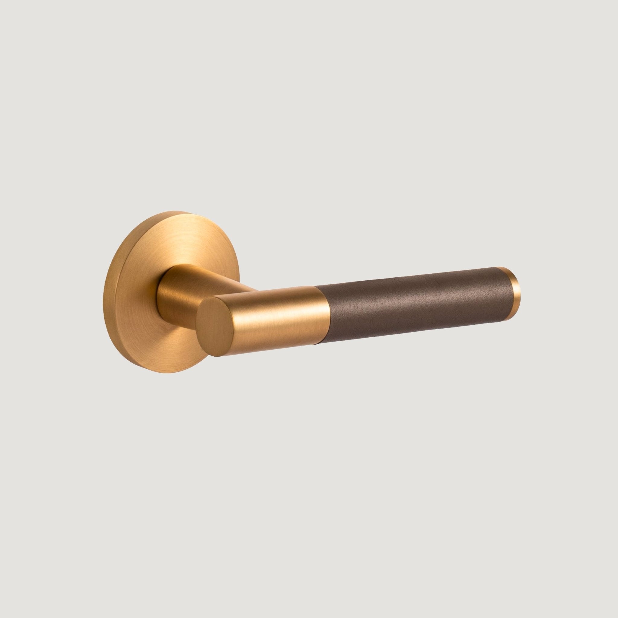Solid Brass & Grey Leather Door Lever – Cavallo Collection - Bergamo Design