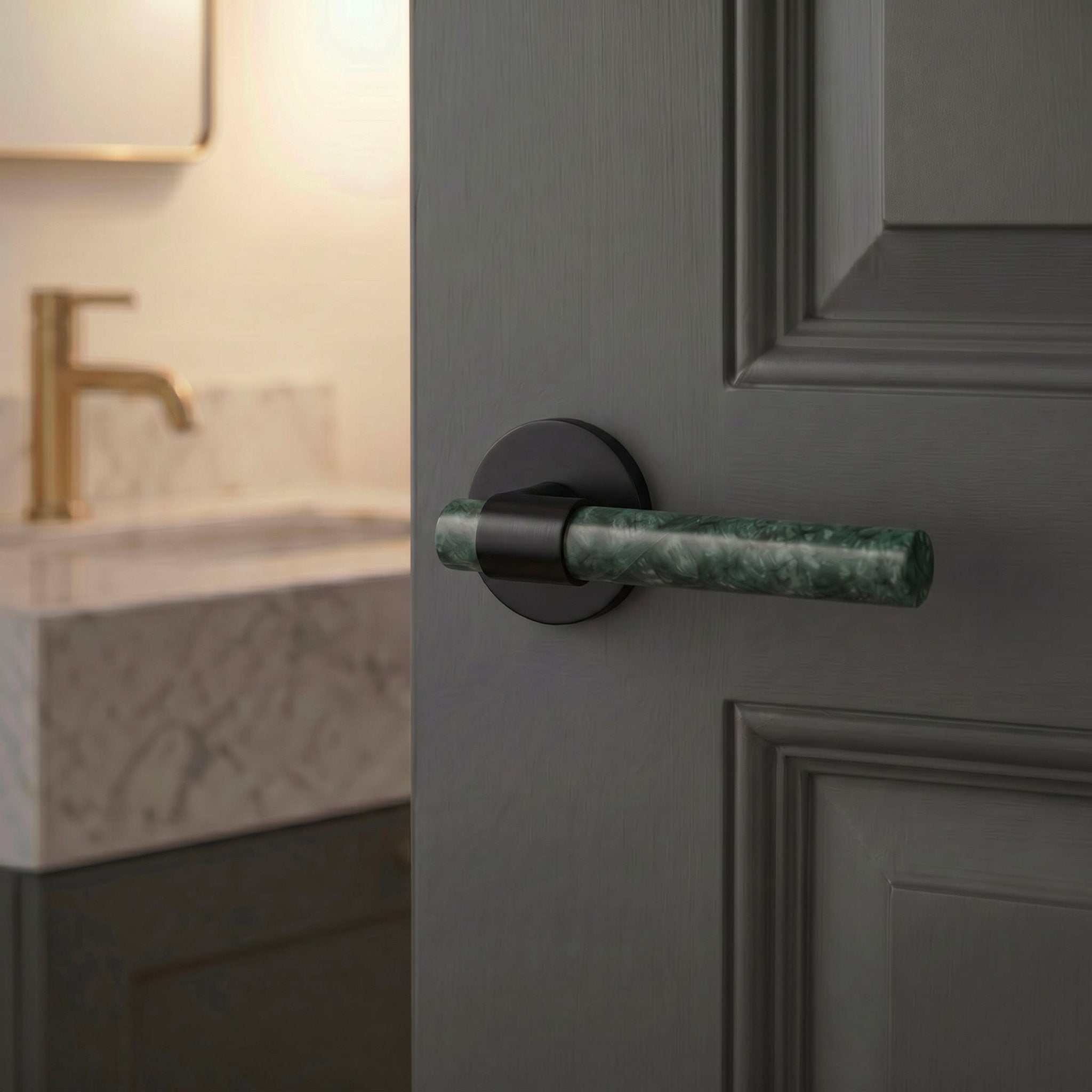 Solid Brass & Marble Door Lever – Black – Pietra Collection - Bergamo Design