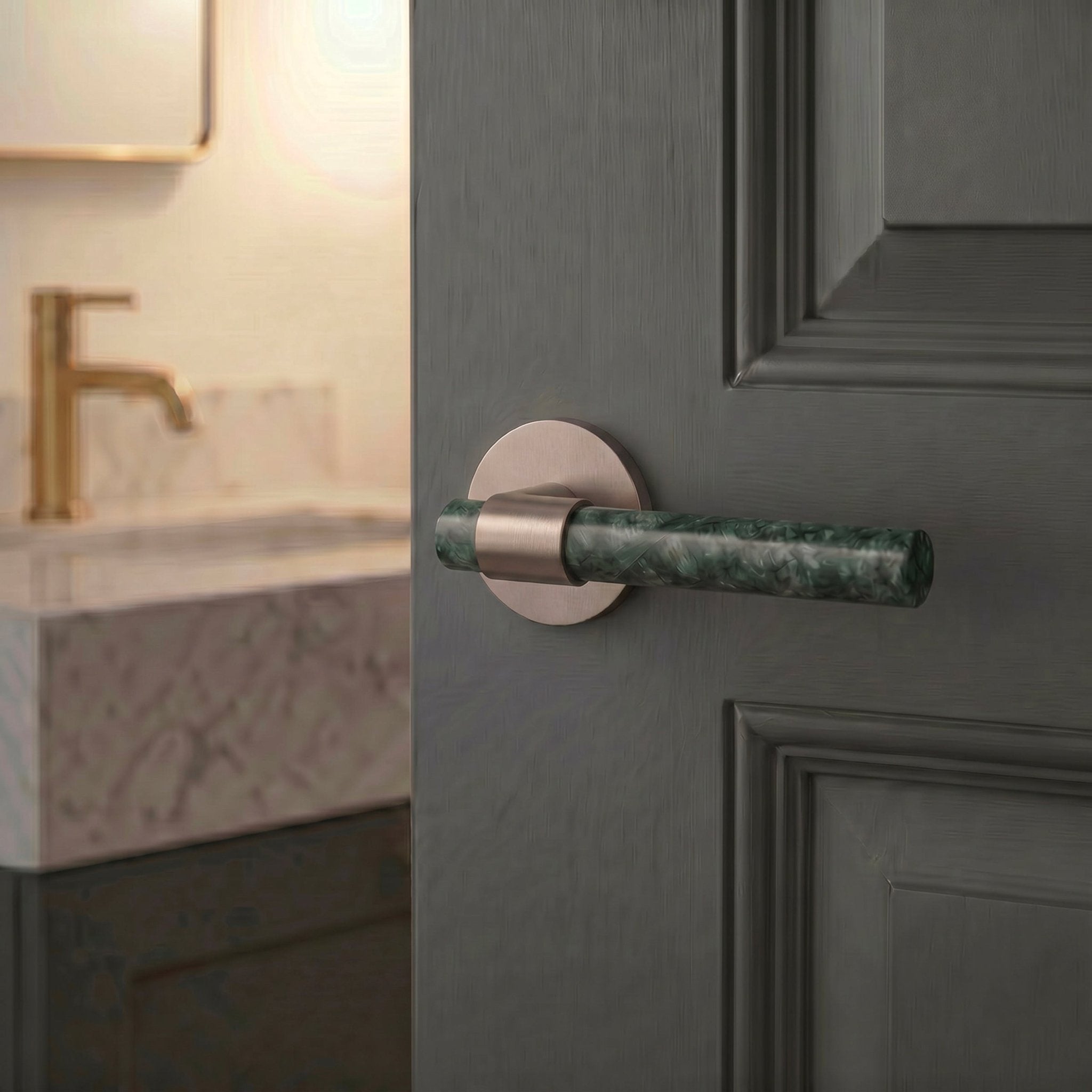 Solid Brass & Marble Door Lever – Nickel – Pietra Collection - Bergamo Design
