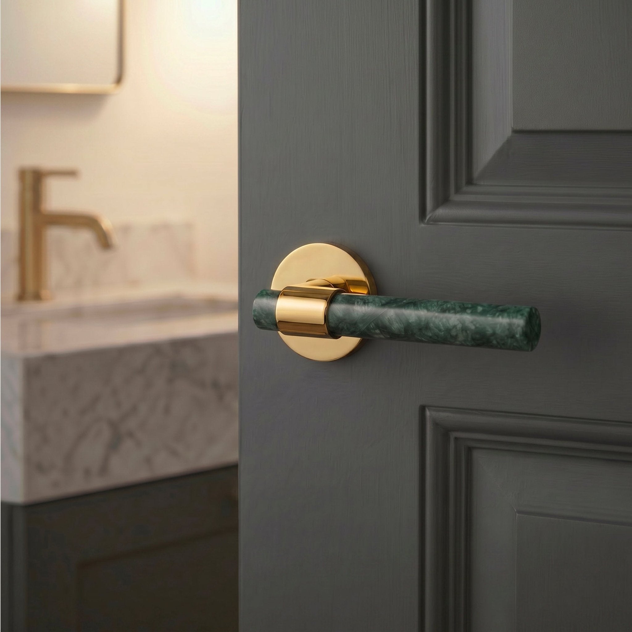 Solid Brass & Marble Door Lever – Polished Brass – Pietra Collection - Bergamo Design