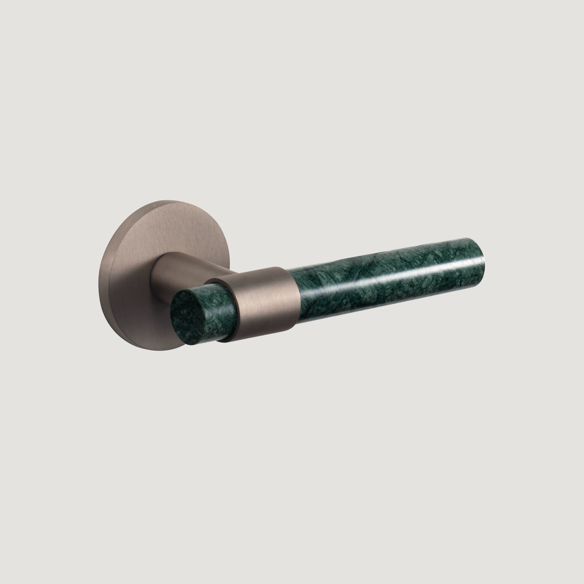 Pietra solid brass and green marble door lever with Nickel frame, Bergamo Design