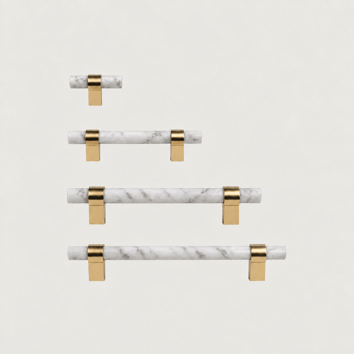 Solid Brass & White Marble Cabinet Handle – Polished Brass – Pietra Collection - Bergamo Design