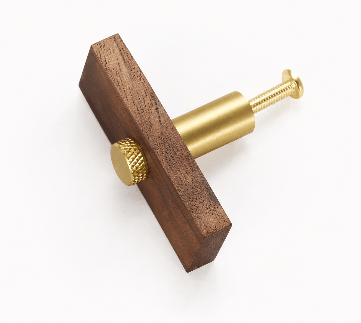 Solid Brass & Wood Cabinet Handle – Brushed Brass – Legno Retto Collection - Bergamo Design
