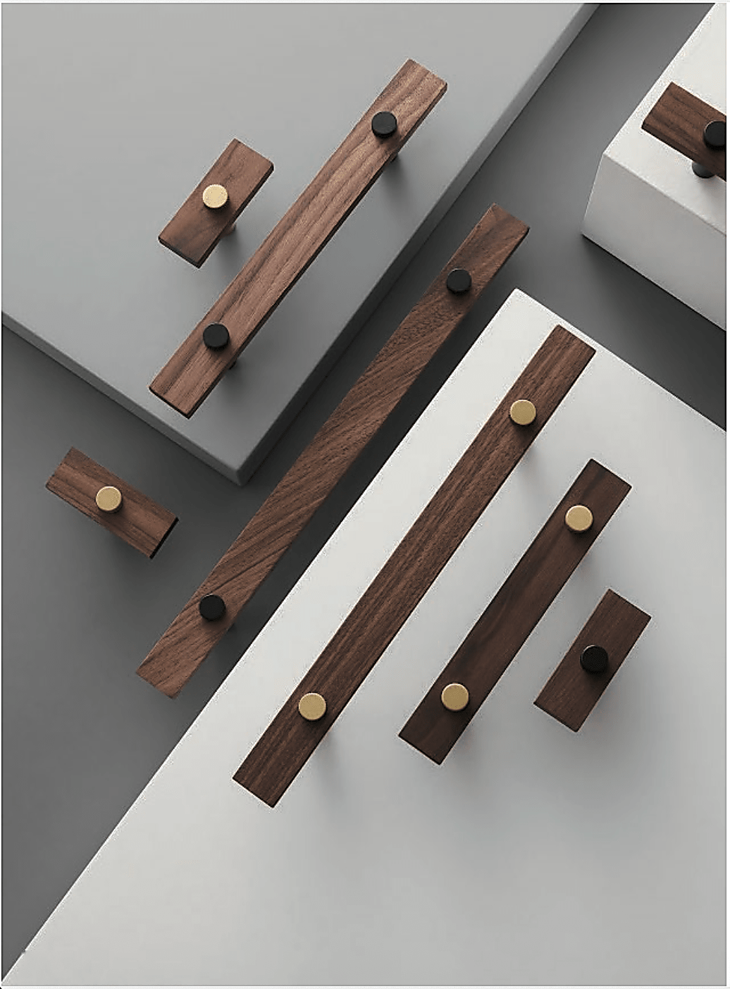 Solid Brass & Wood Cabinet Handle – Brushed Brass – Legno Retto Collection - Bergamo Design