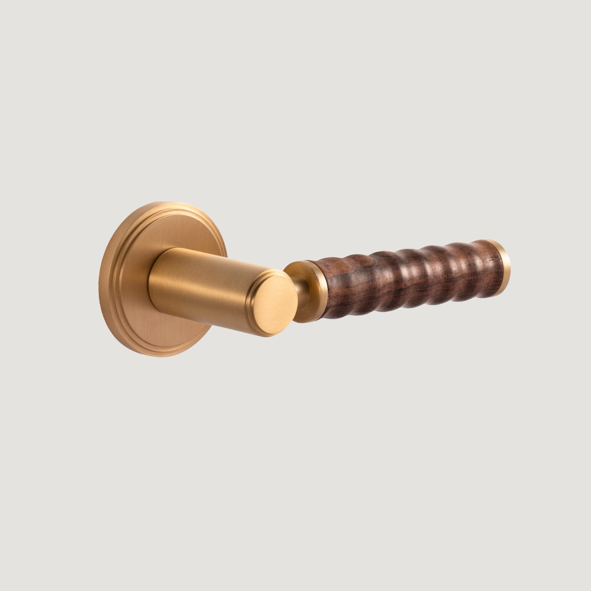 Solid Brass & Wood Door Lever – Brass – Legno Riva - Bergamo Design