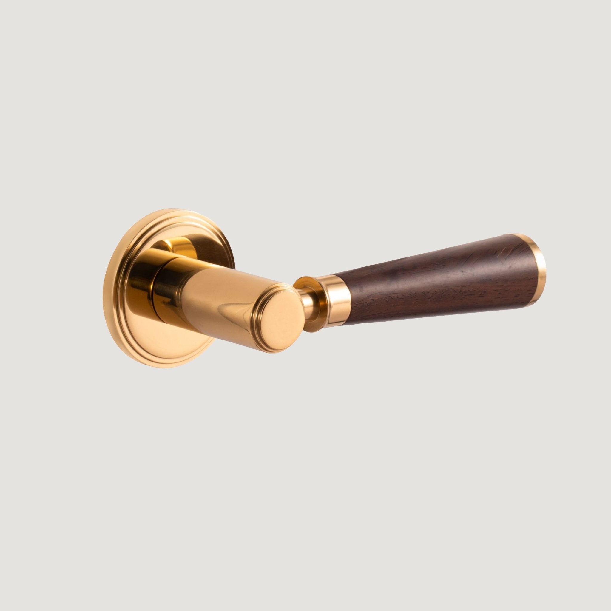 Solid Brass & Wood Door Lever – Polished Brass – Legno Antico - Bergamo Design