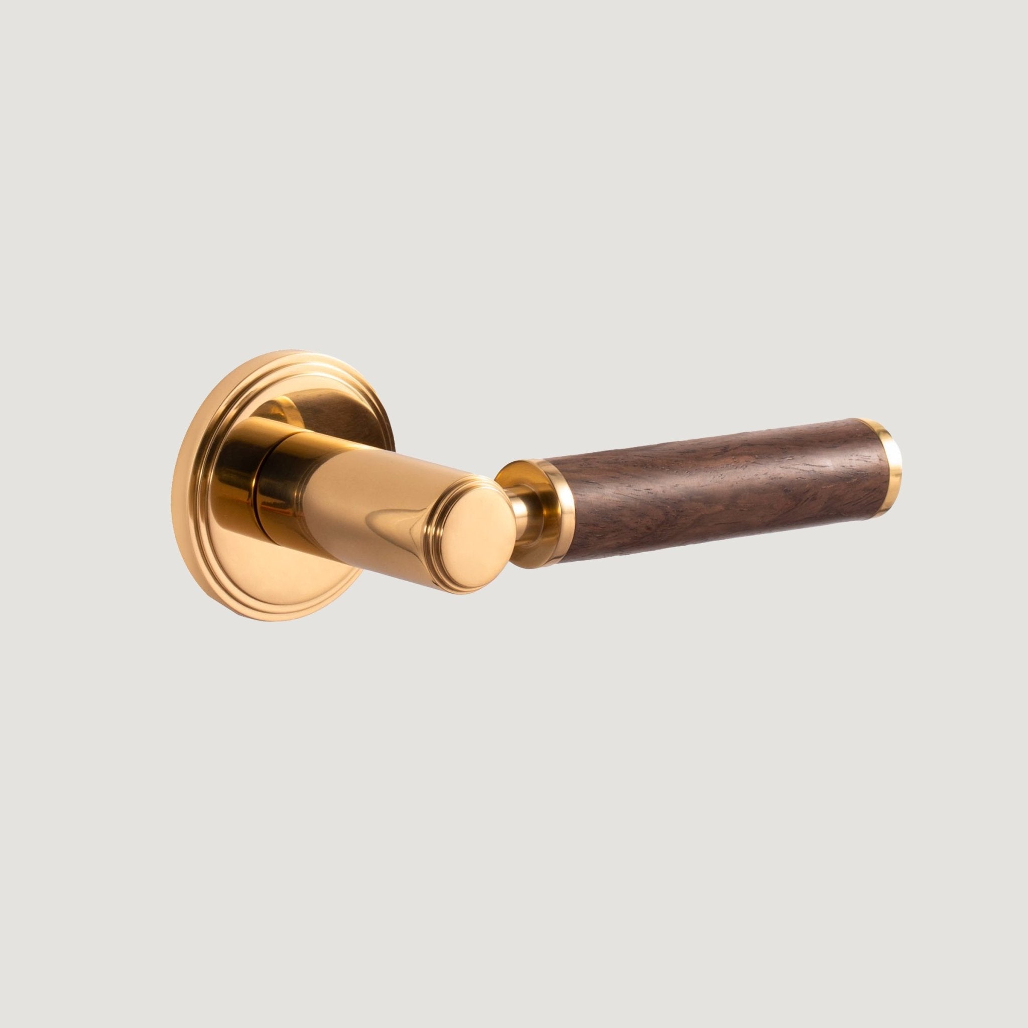Solid Brass & Wood Door Lever – Polished Brass – Legno Decoro - Bergamo Design