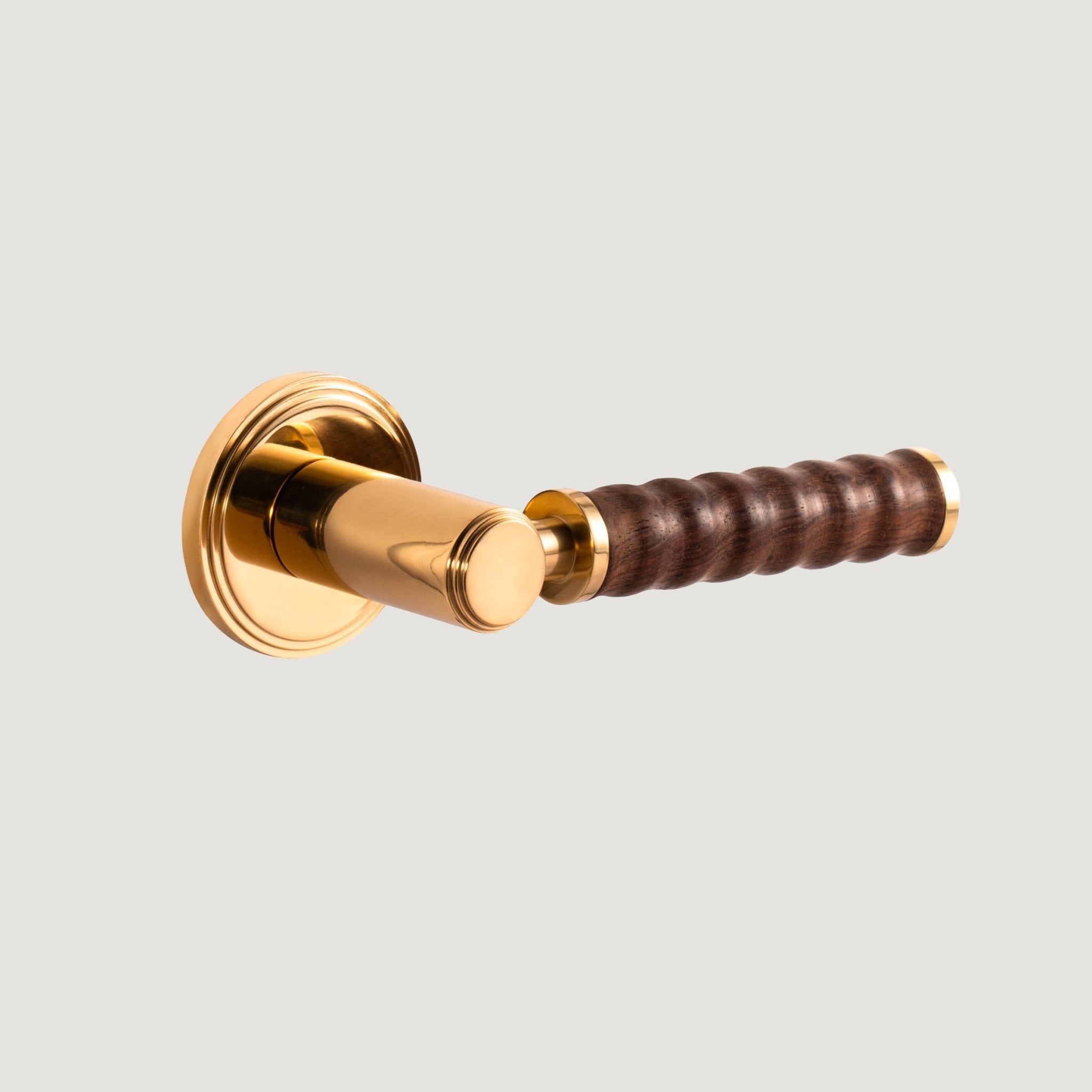 Solid Brass & Wood Door Lever – Polished Brass – Legno Riva - Bergamo Design