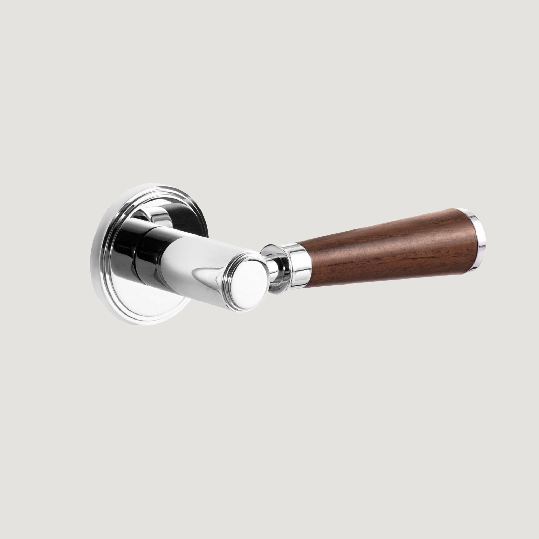 Solid Brass & Wood Door Lever – Polished Nickel – Legno Antico - Bergamo Design
