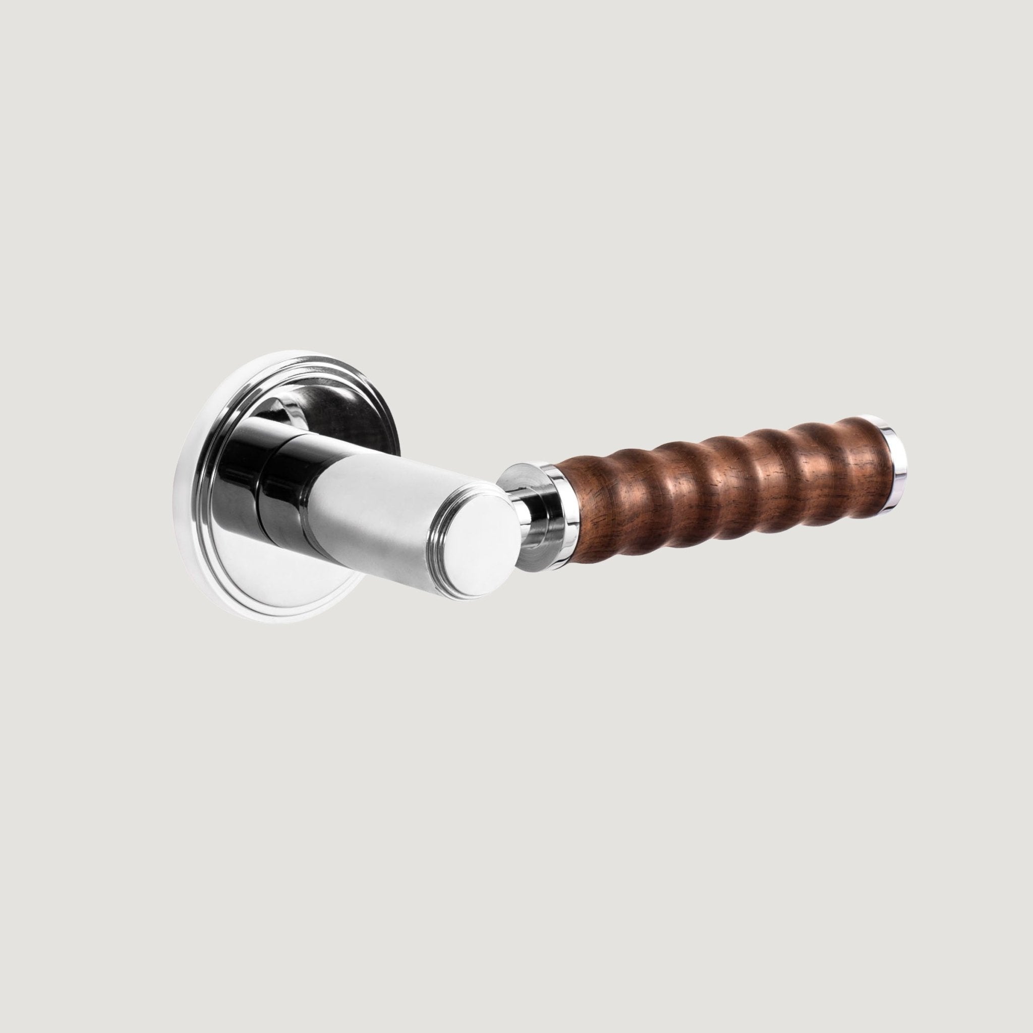 Solid Brass & Wood Door Lever – Polished Nickel – Legno Riva - Bergamo Design